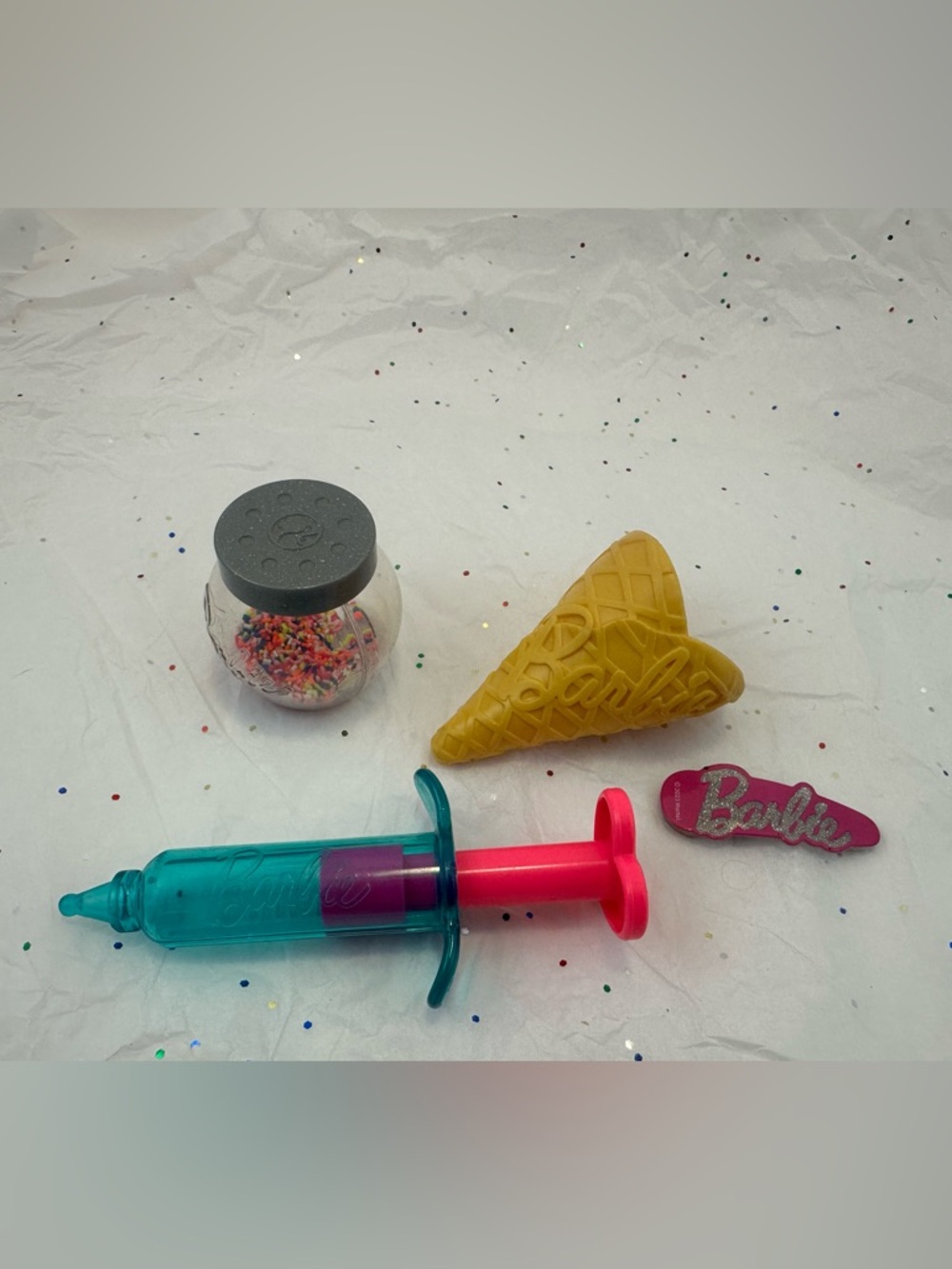 Barbie Toy Set Bundle (4) Yellow Ice Cream Cone & Colorful Accessories